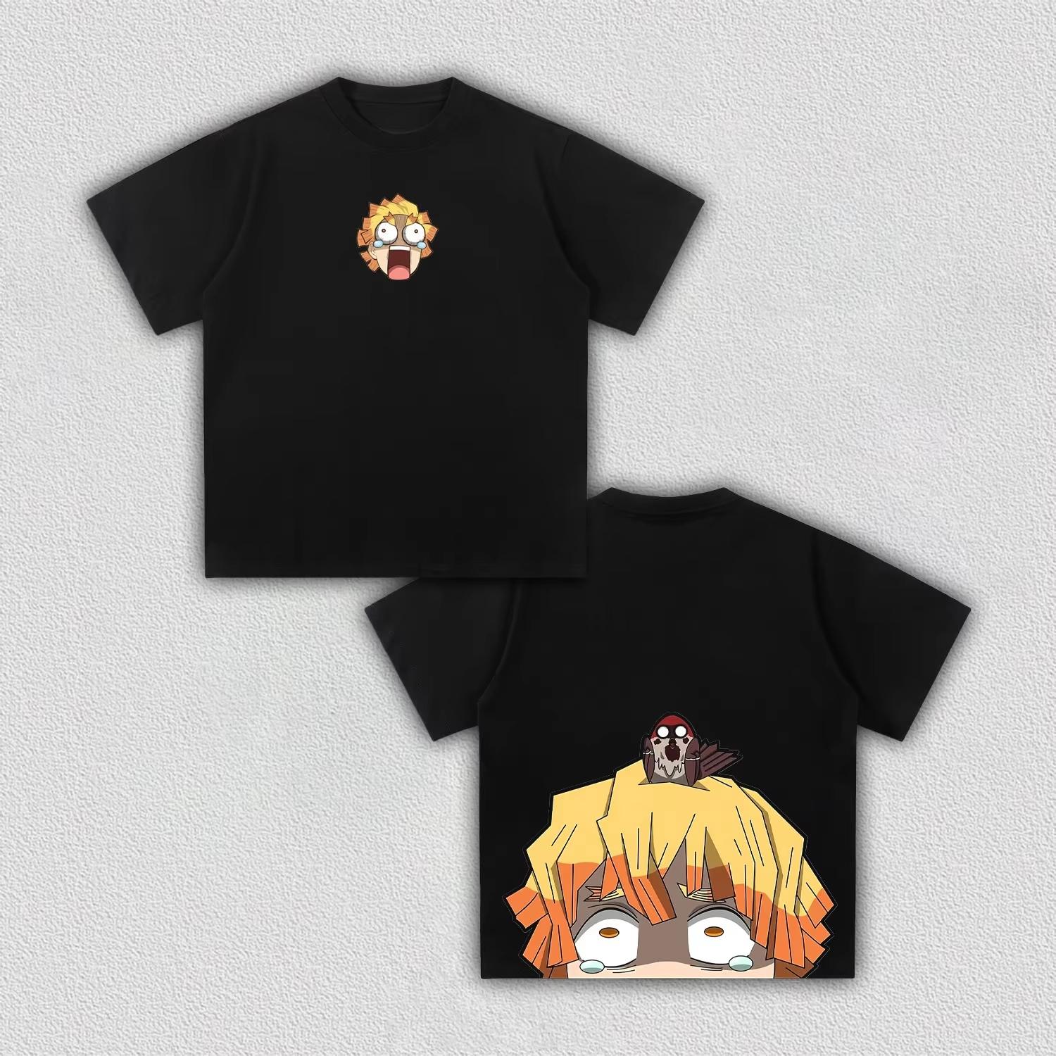Unisex Demon Slayer Zenitsu Agatsuma Funny Facial Expressions Anime Graphic T-Shirt, Cool Comic Art Print Casual Streetwear T-shirt 4XL