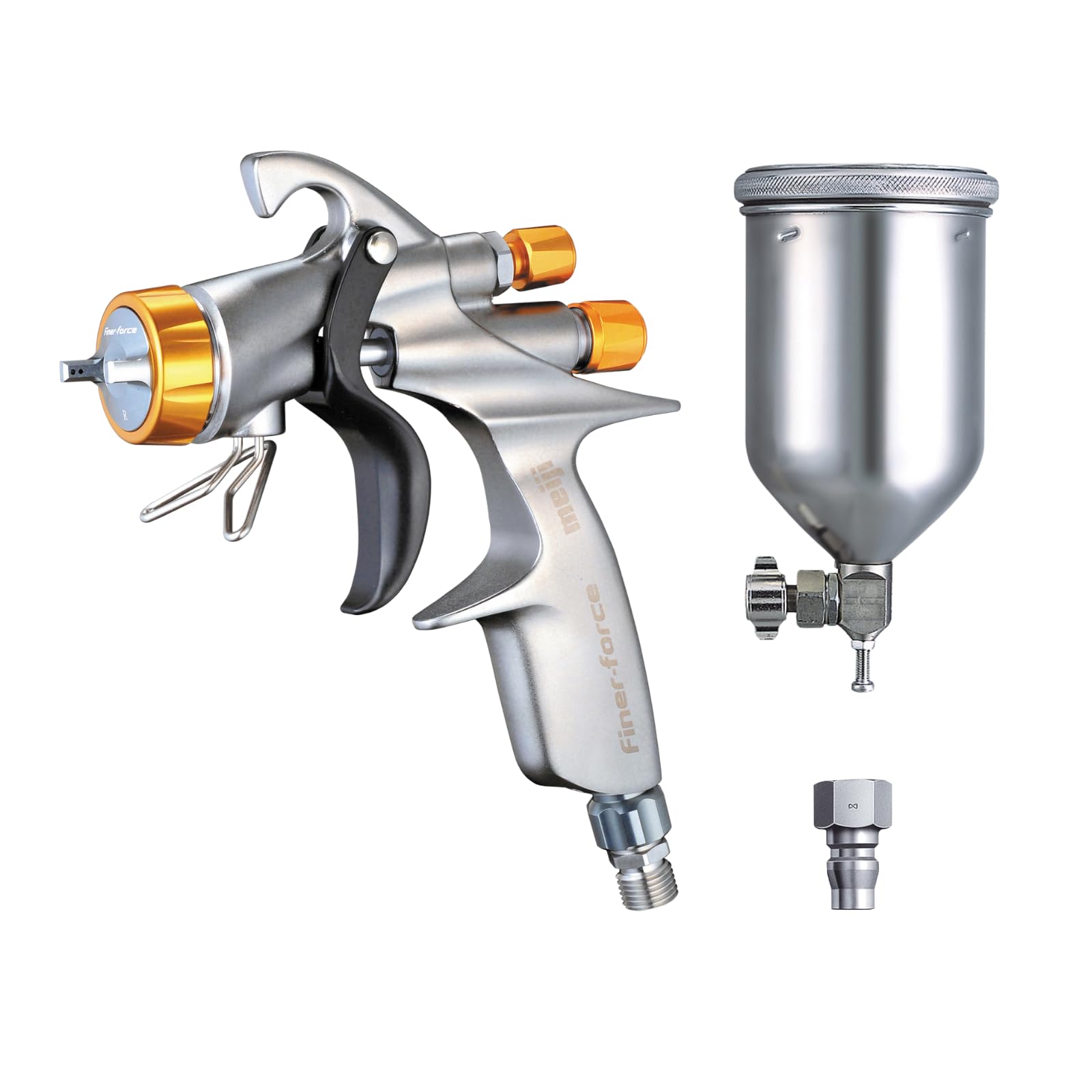 

Meiji FINER-FORCE R Spray Gun (1.4 caliber) + 4GF-U Cups + 20PFF High Coupler Set / Thin Mirror Finish, Solid to Metallic