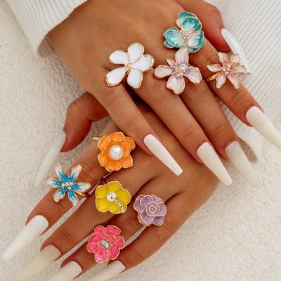 Dripping Oil Enamel Finger Ring Camellia Flower French Irregular Ring Sweet Flower Ring  Girls