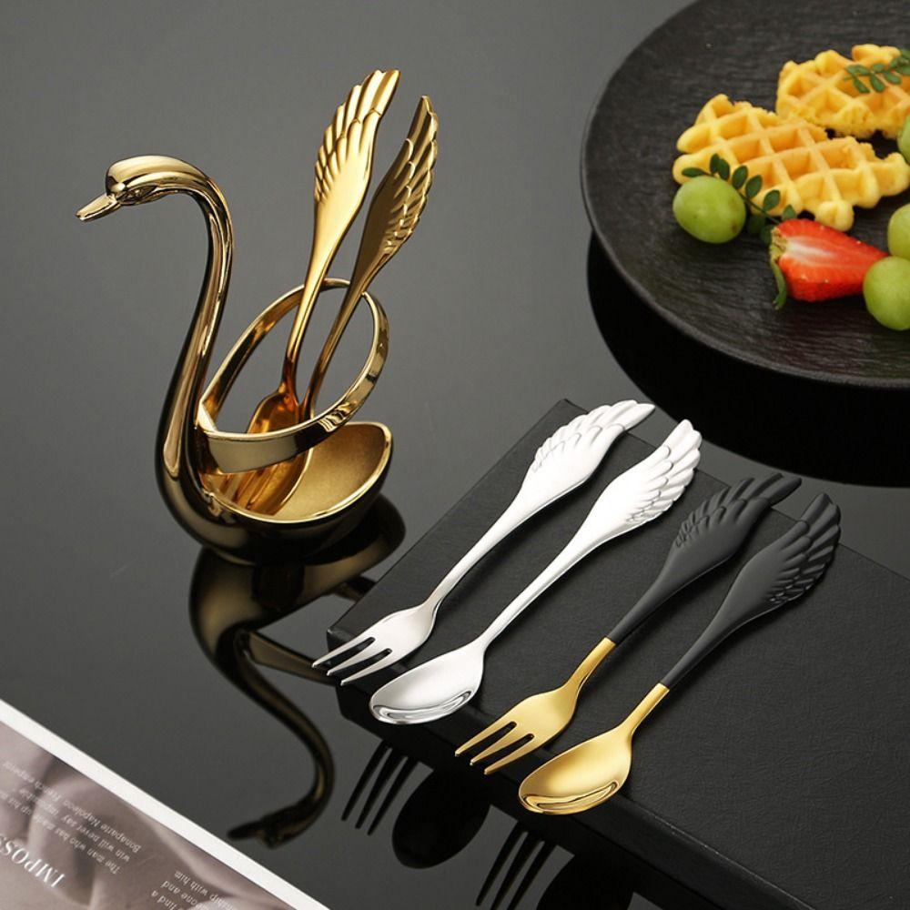 Elegant Swan Cutlery Set with  Forks Spoons Dessert Forks Spoons Cutlery Holder Racks  Restaurant