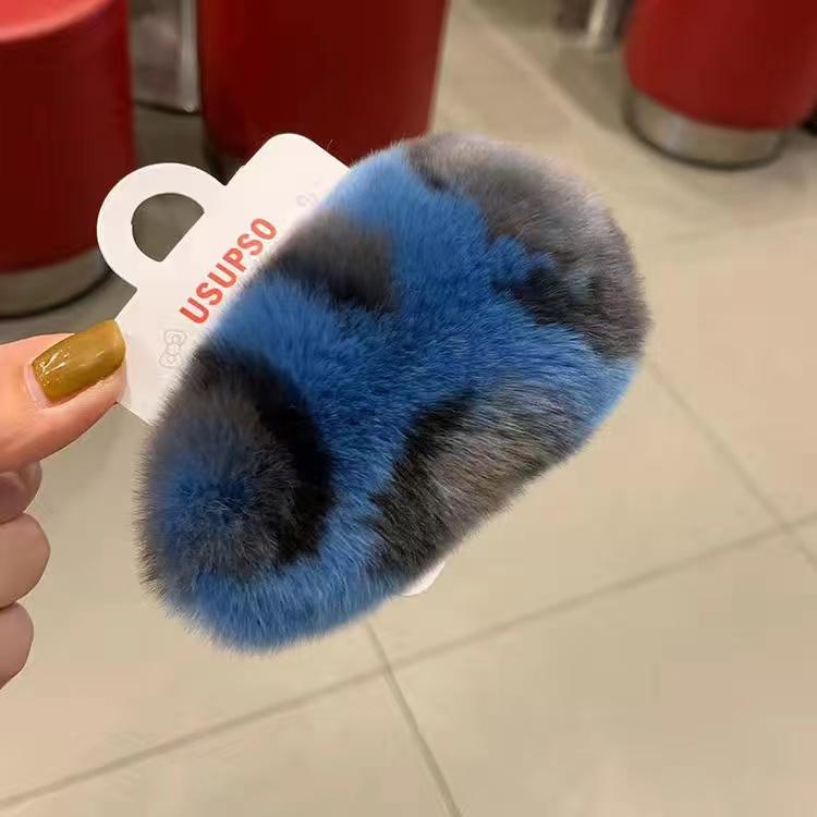 Girls Plush Hairpin Natural Rabbit Fur Women Bangs Hairpin