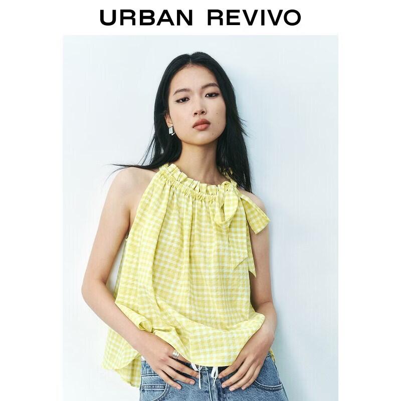 UR2026 Women s Contrast Plaid Sleeveless Blouse M