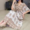 25th Anniversary Ethnic V-Neck Rayon Short Sleeve French-Thai Print Holiday Dress for Women