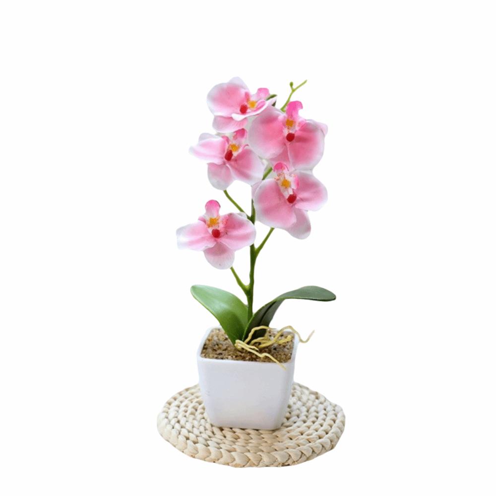 White Flower Pot Artificial Orchid Bonsai Multi-Bloom Plastic Fake Flower  Home Decor