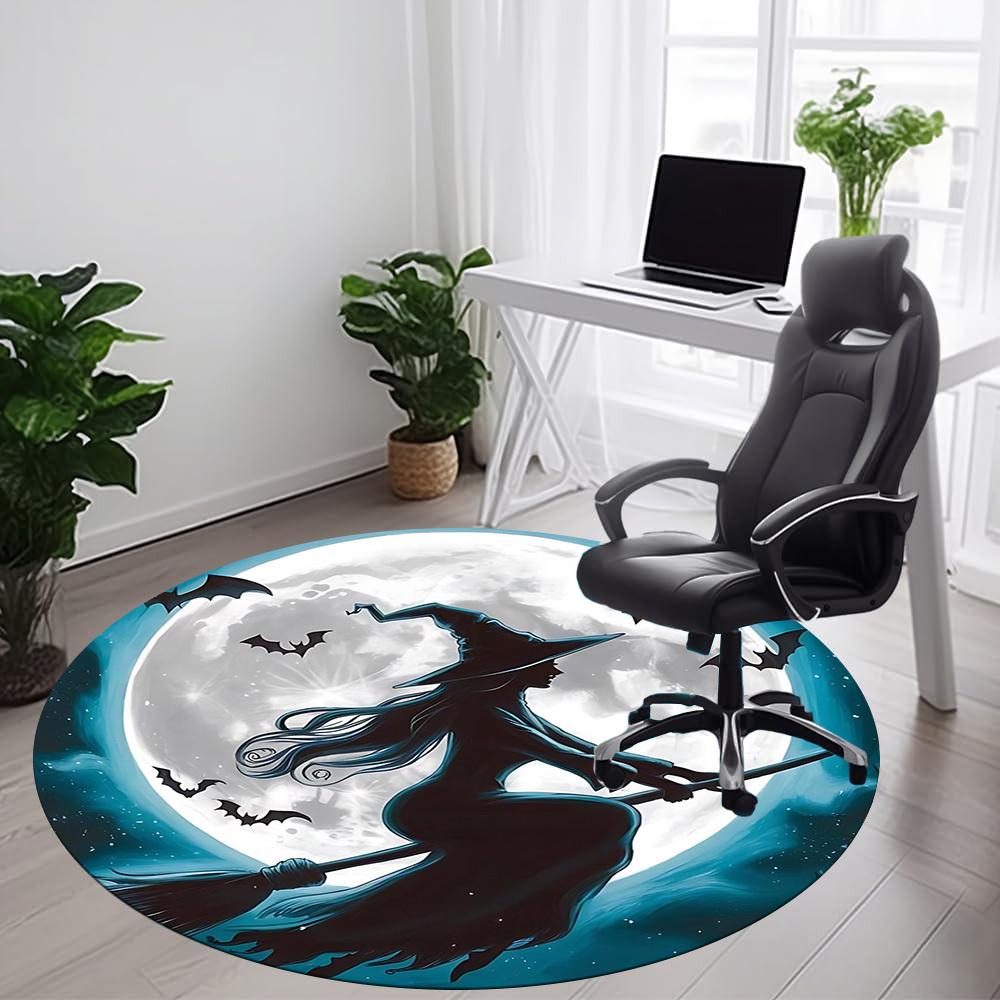 1PCWitch Moon Office Round Area Rug, Mat Suitable For Office, Under Office Chairs Bedroom Living Room Home Decor, Room Deco