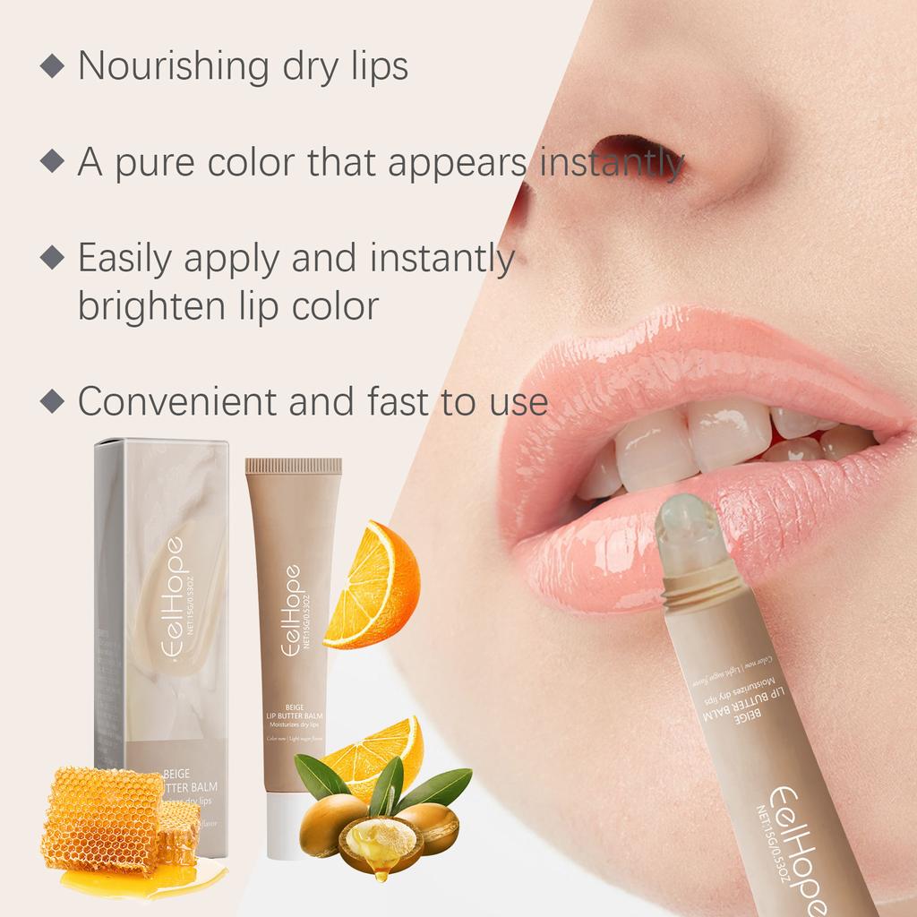 Moisturizing Beige Lip Balm Perfect for Dry Autumn and Winter Seasons. It Prevents Dry Skin and Protects Lips