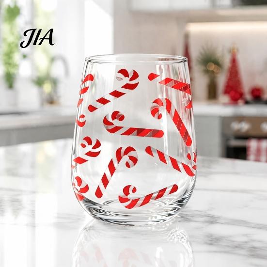 Decoración del Hogar Cristalería Vasos para Cócteles Navideños, Vaso con Diseño de Papá Noel Muñeco de Nieve Reno Árbol, 300ml Sin Plomo Cristalería para Mesa Festiva