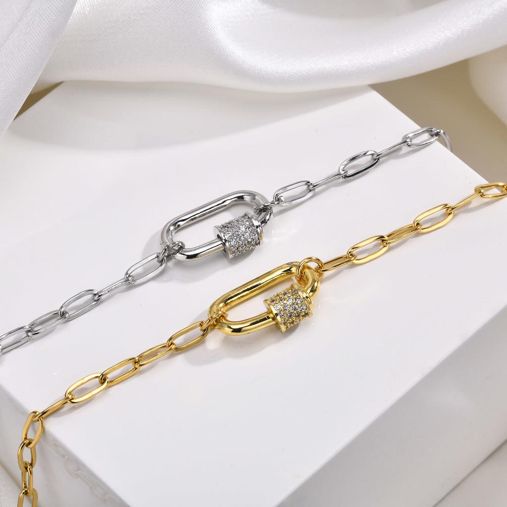 Pave Zircon Pin Pendant Neckalce for Women, Adjustable Stainless Steel Paperclip Chain Wholesale Jewelry