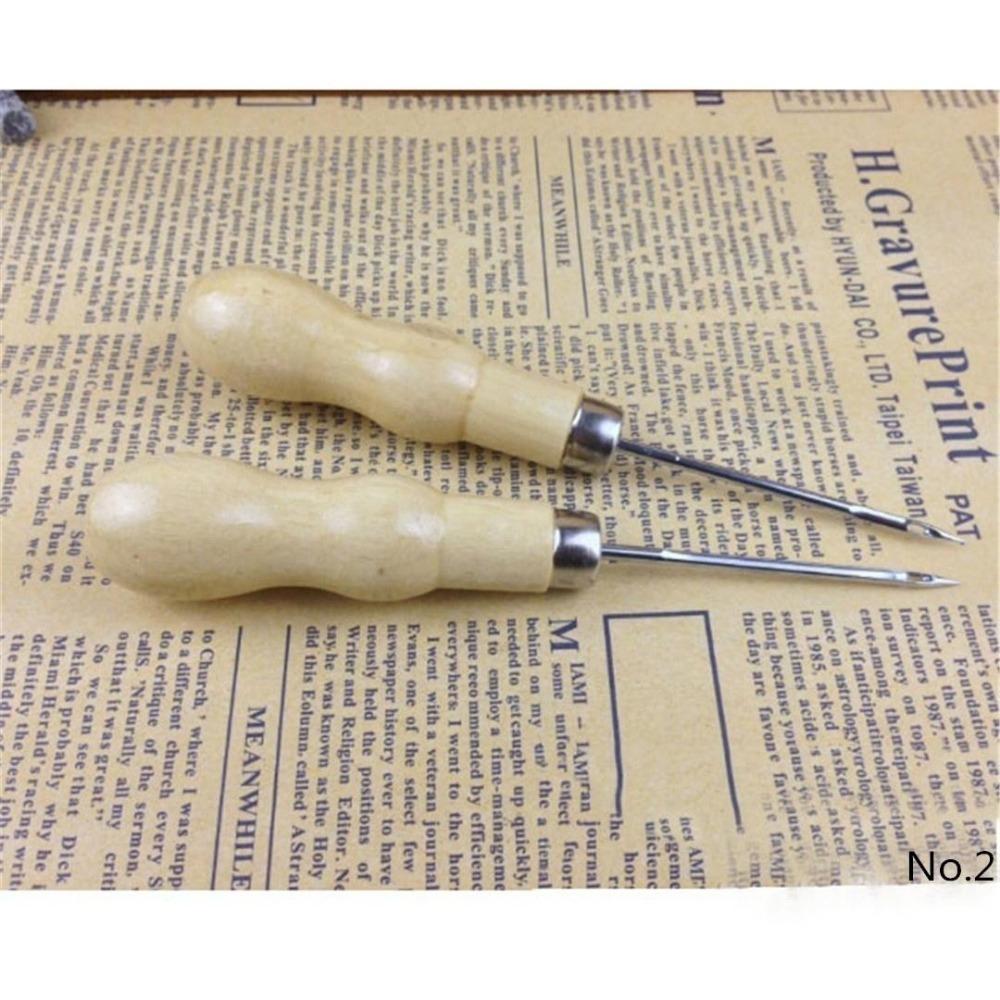 3PCS/SET Wooden Handle Sewing Awl Hand Stitcher Leathe Punch Tool DIY Shoe Repair Hook Tool Leather Accessories