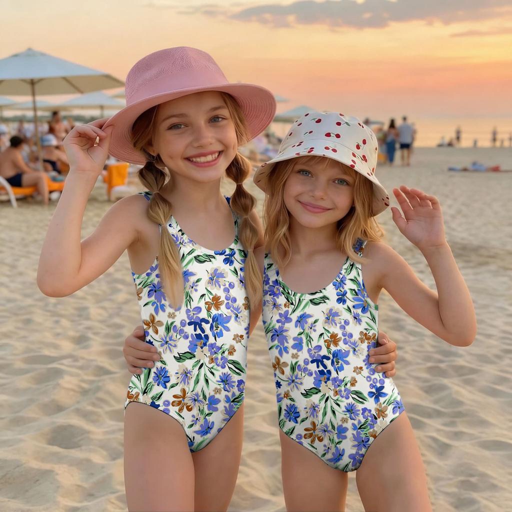 Girls Floral Print One Piece Swimsuit Kids Summer Casual Beachwear Swimwear for Children Lightweight Comfortable Fit