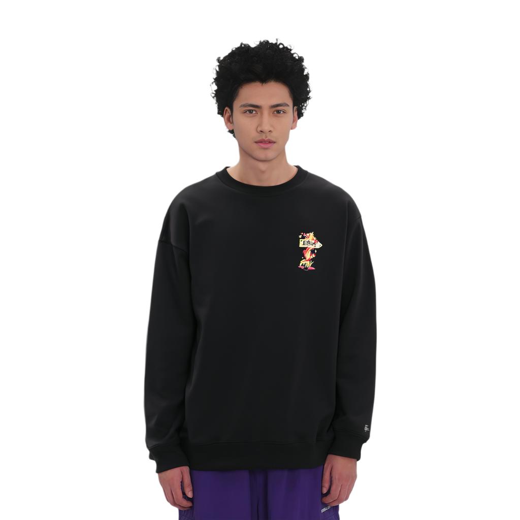 Li Ning Daily Prosperity Series Embroidered Anti-Static Loose Pullover Sweatshirt Unisex Sweatshirt Black AWDU051-2