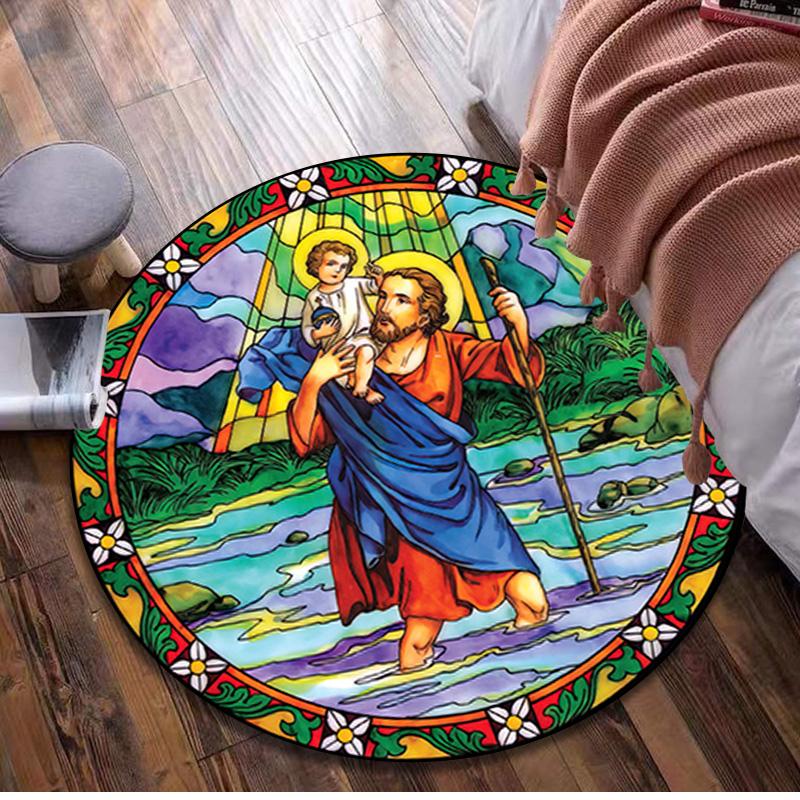 

1Pc Jesus Circular Print Rug - home decoration Carpet For Living Room Bedroom Flooring Computer Chair Area Rug 80x80cm( 31x31in)
