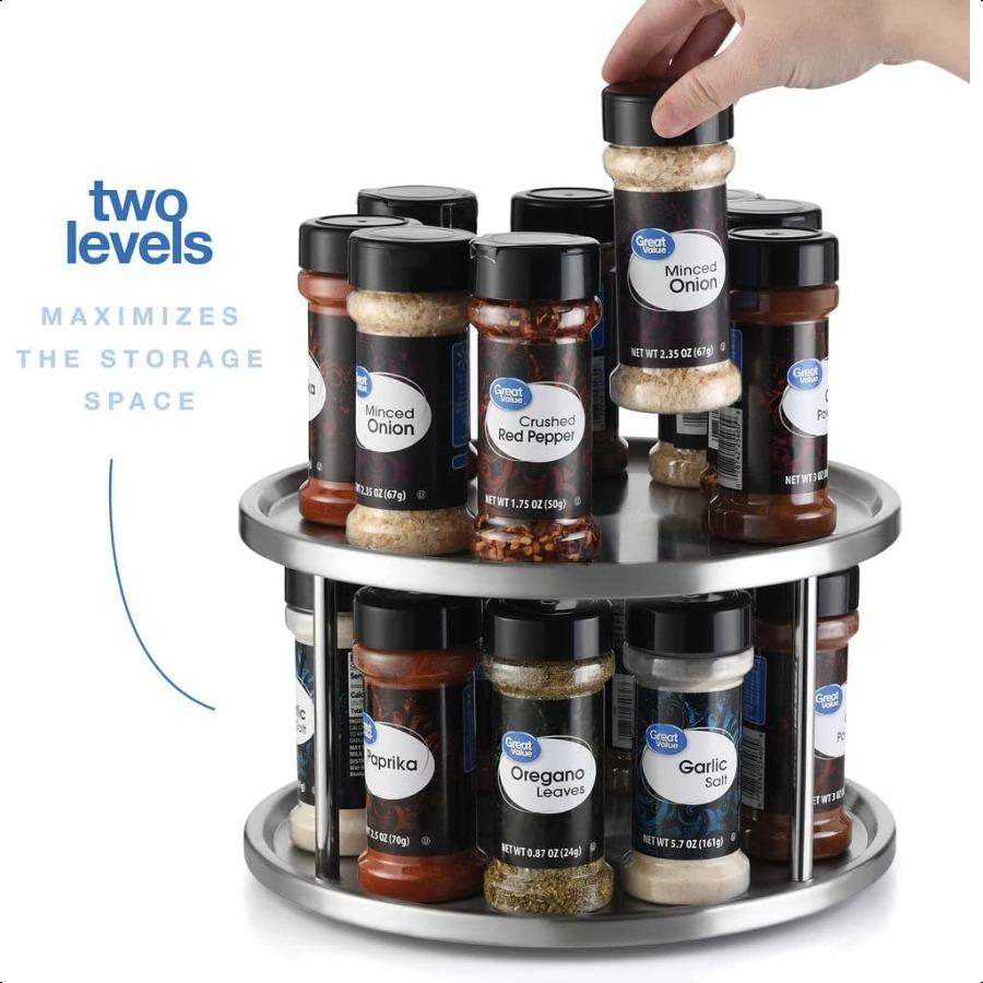 2 Tier  2 Pack Stainless Steel 360 Degree Turntable Rotating Tabletop Stand for Your Dining Table Kitchen Counters and Cabinets