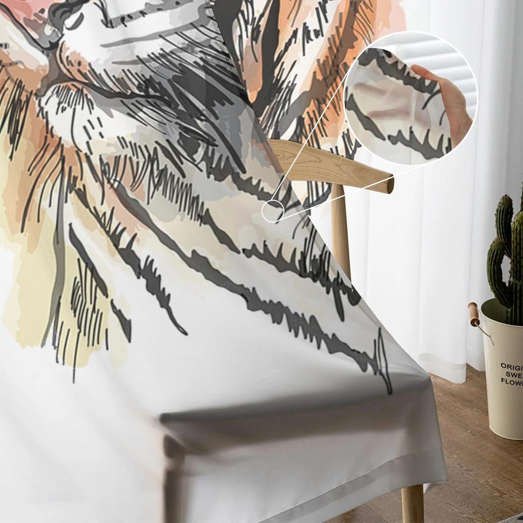Tiger Watercolor Tulle Curtain Home Office Window Decor Bedroom Kitchen Balcony Modern Sheer Curtain