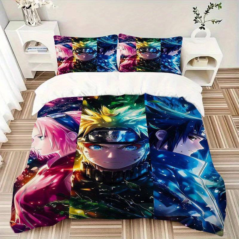 3pcs Naruto Anime Characters Quilt Cover Set (1 Quilt Cover + 2 Pillowcases Without Pillow Core), High-Definition Printing for Home and Dormitory