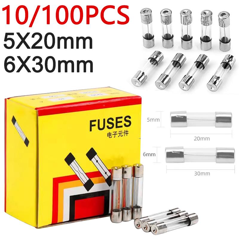 250V 5x20mm 6x30mm Fast Blow Glass Tube Fuses 0.1A 0.2A 0.5A 1A 2A 3A 4A 5A 6A 7A 8A 10A 12A 15A 20A 30A
