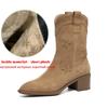 Krazing Pot Cow Suede Nubuck Winter Round Toe Modern Boots Med Heels Slip On Five-Star Decoration Women Mid-calf Boots