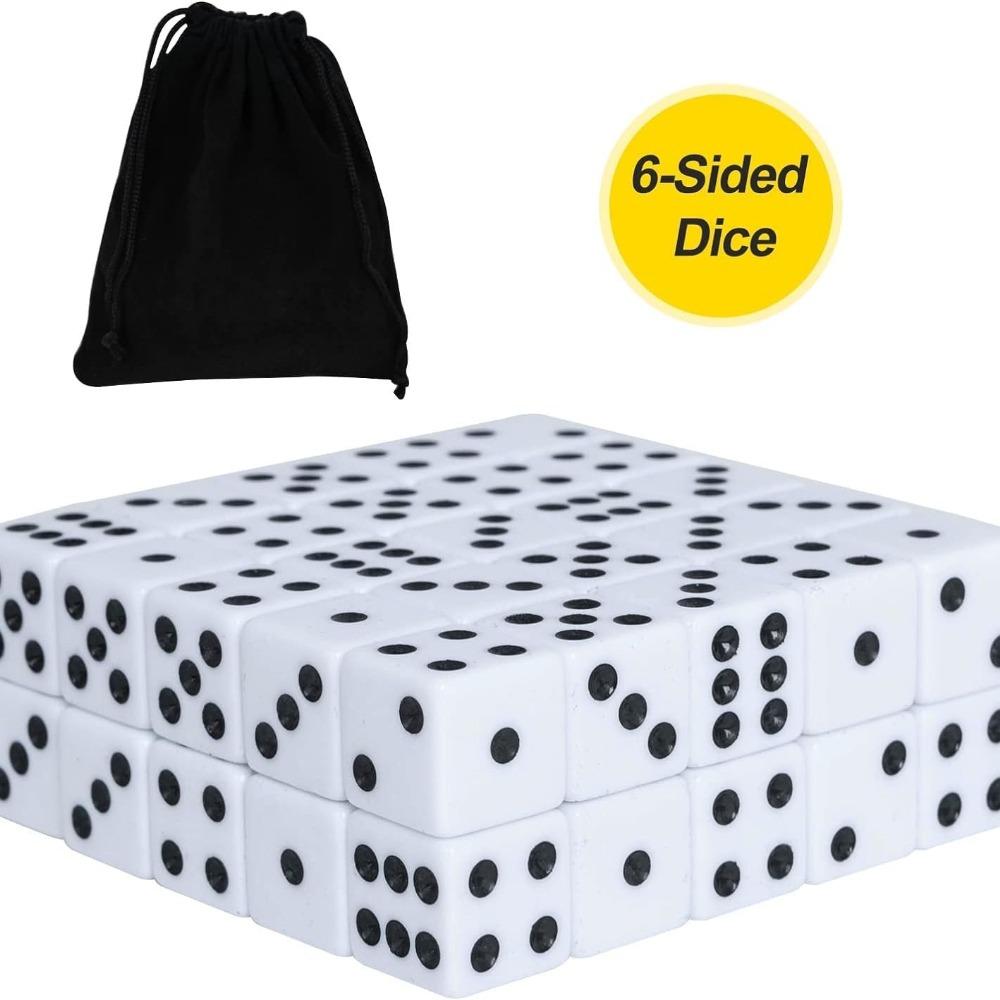 Opakowanie 50 sztuk 16 MM Białe Kości - Sześcienne Standardowe Nieprzezroczyste Białe Kości z Czarnymi Oczkami dla Gier Planszowych