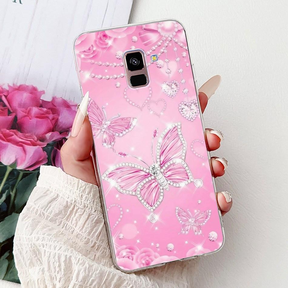 Phone Case For Samsung Galaxy A8+ (2018) SM-A730F / A8 (2018) SM-A530F Elegant Floral Butterfly Soft Silicone TPU Cases