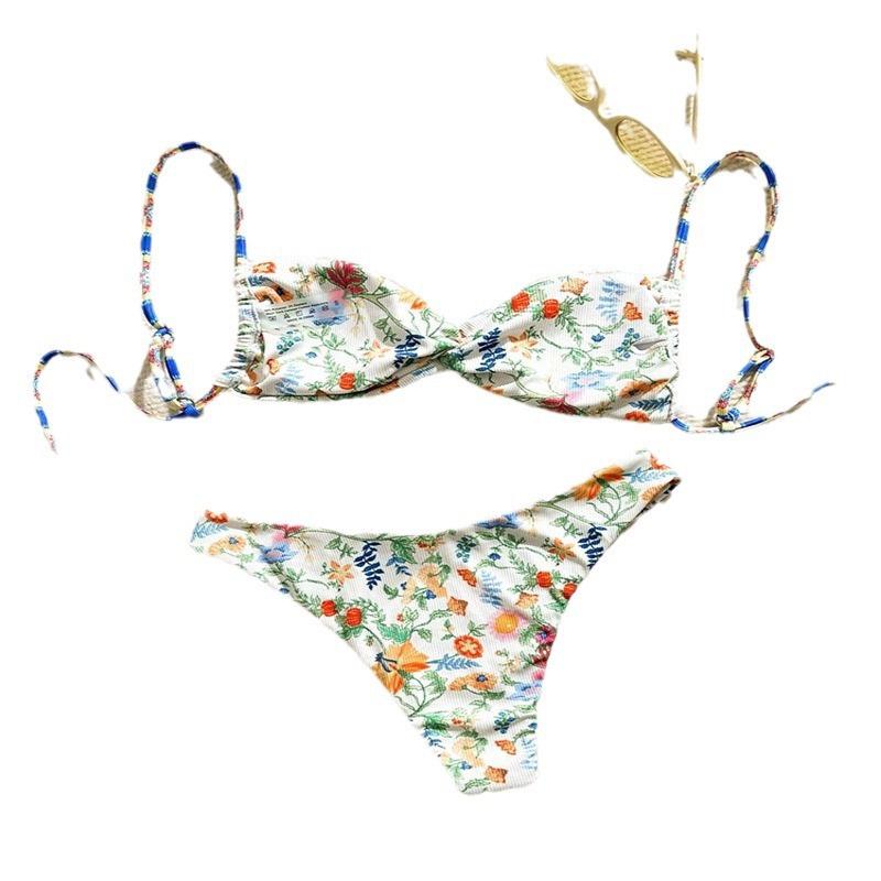 2025 European & American Floral Tie Bikini Swimsuit - Women's High-End Sexy Beachwear