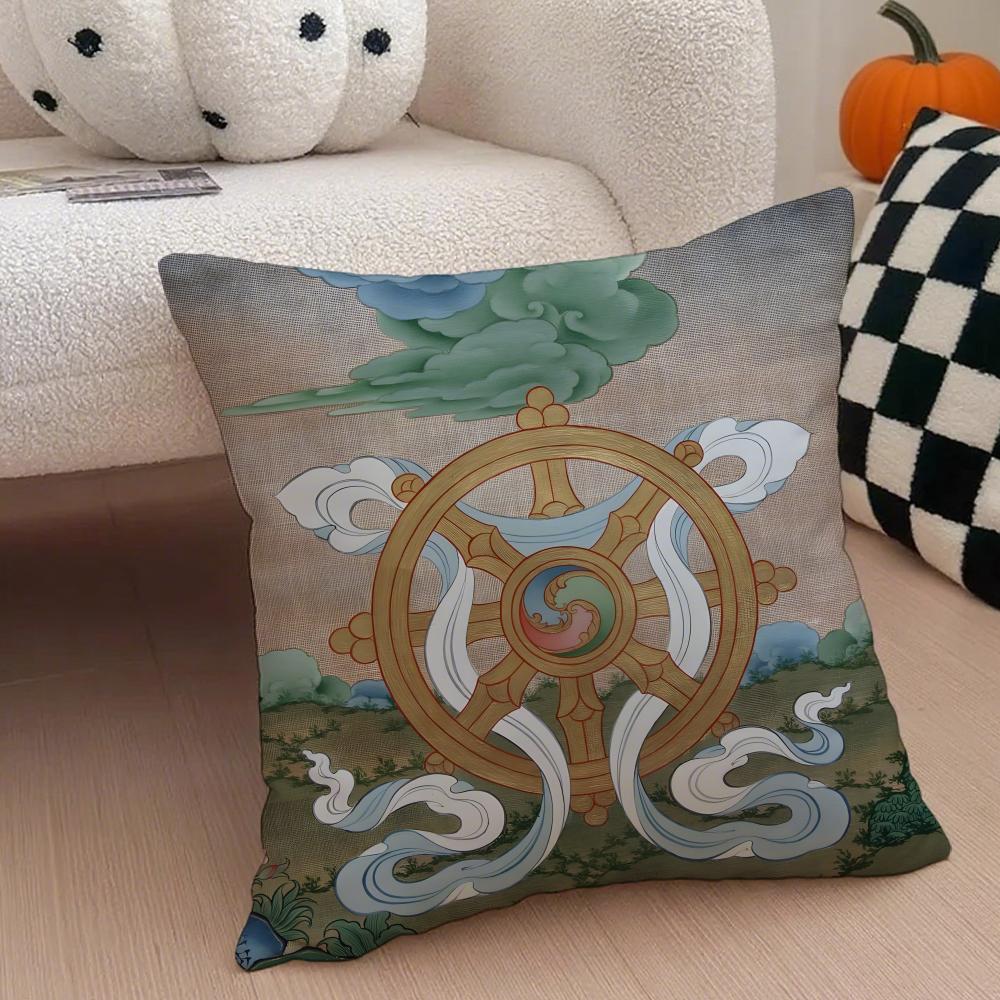 Classical traditional DDharma Wheel Cushion Cover Throw Pillow Cover Hidden Button Durable Polyester Chair Cushion