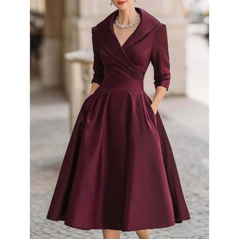 Elegant Satin Fabric Long Sleeve Dress For Business And Formal Occasions