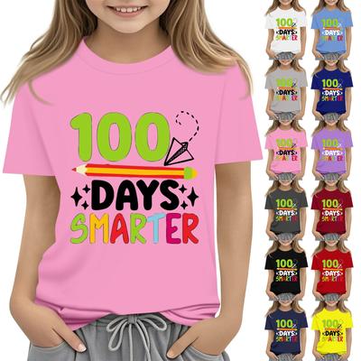 Fröhlicher 100. Schultag Mädchen Jungen Kurzarm T-Shirts Kinder Tops Rundhals T-Shirts