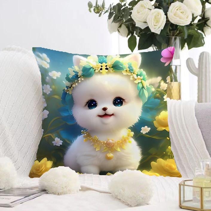 White Cat and Dog Pillowcase Dormitory Decoration Office Living Room Sofa Home Pillowcase
