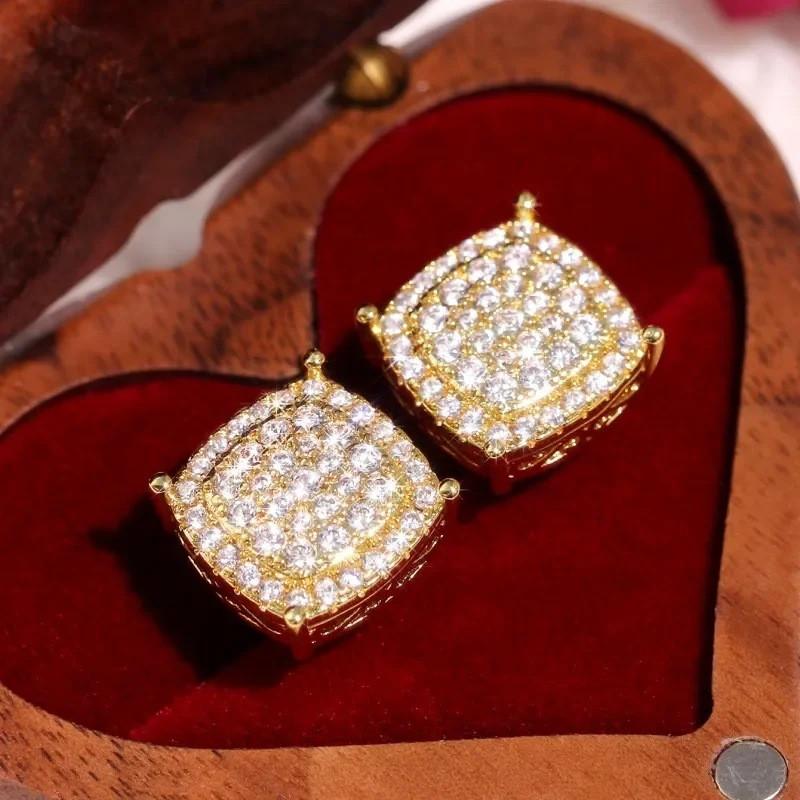 

Sterling Stud Earrings Full Bling Iced Out CZ Sparkling Women s Ear Stud Dainty Accessories New Fashion Jewelry