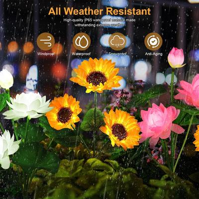LED Solar Sunflowers Lotus Flowers Lights Outdoor Waterproof Landscape Lamp for Garden Lawn Path Backyard Decoration Lighting