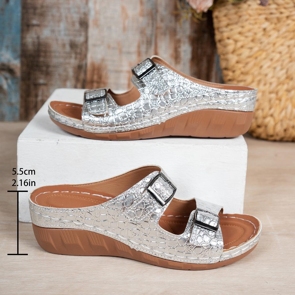 Fashion Women Slippers 2025 Summer Shoes Comfort Double Buckle Wedge Sandals Plus Size Platform Casual Slippers Women Slides Women