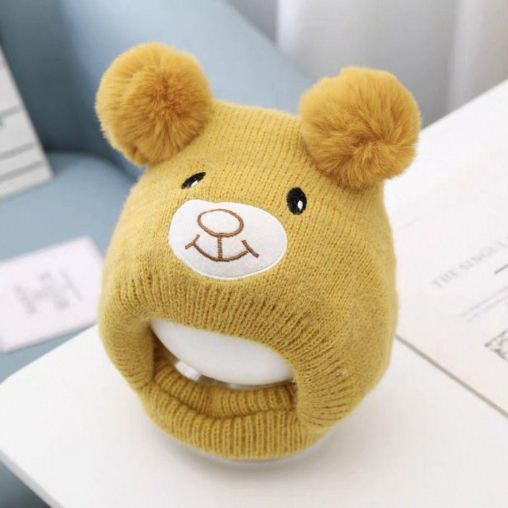 Solid Color Baby Beanie Cap Bear Kids Crochet Hat Cute Kids Ear Protection Hat  Boys