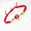 Red/Black Rope Braided Sacred Heart Shaped Crystal Cross Bracelet Classic for Men Women Lucky Religious Jewelry Party Gift