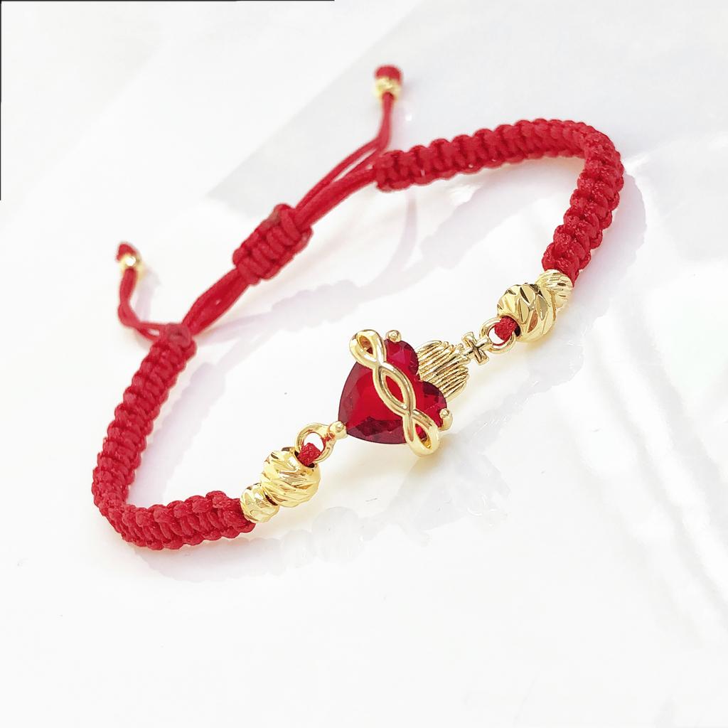 Red/Black Rope Braided Sacred Heart Shaped Crystal Cross Bracelet Classic for Men Women Lucky Religious Jewelry Party Gift