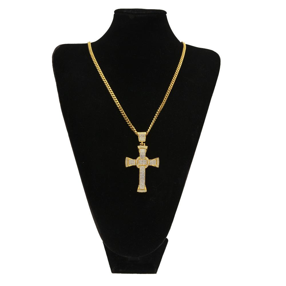 Hip Hop Classic Diamond Cross Pendant Alloy Necklace Men's Hiphop Rap Necklace Hiphop Pendant