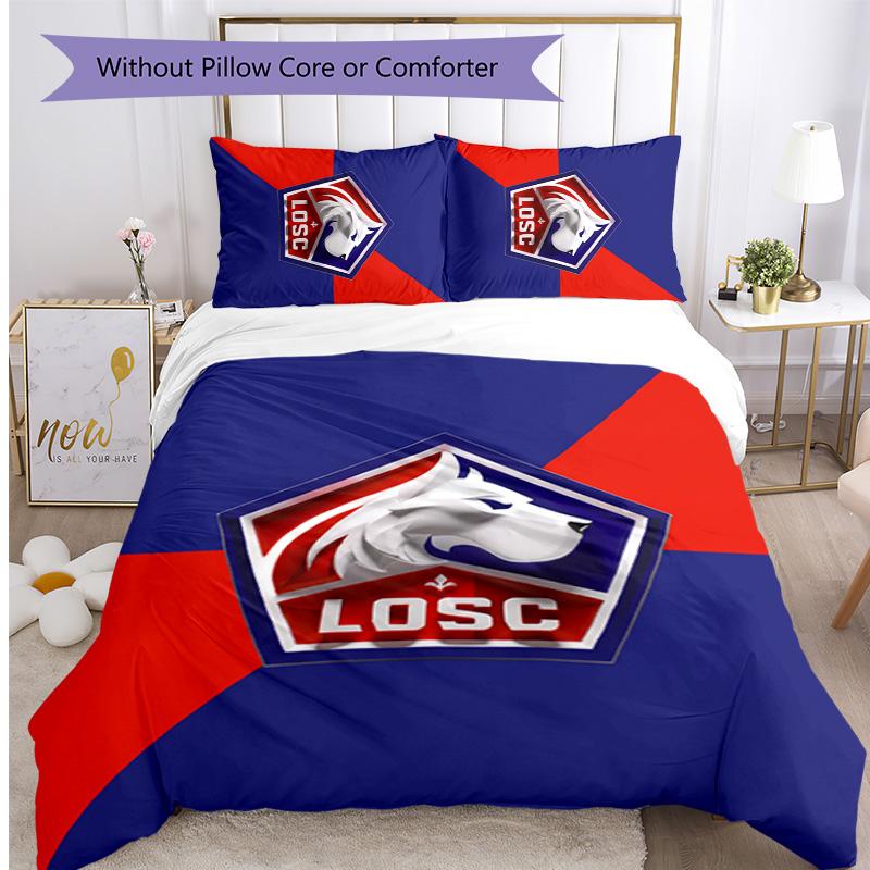 LOSC Lille FC Printed 3PCS Bedding Set Breathable Duvet Cover with Pillowcases Decorative Bed Linen for Bedroom Home