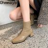 Fashion High Quality Soft PU Leather Women Ankle Boots Square Toe Square Heel Short Boots 2025 Autumn Winter Women Shoes Chelsea Boots