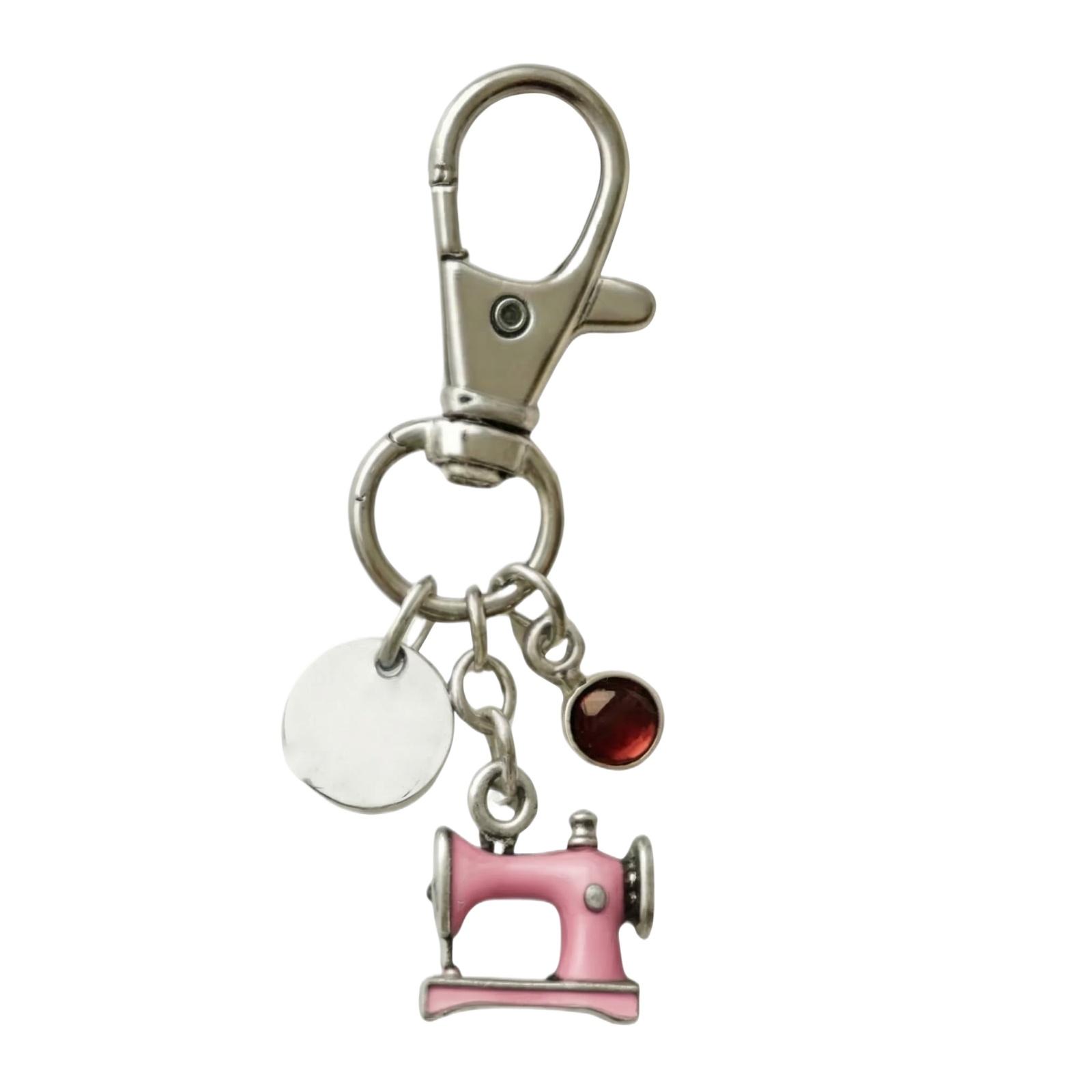 

Sewing Machine Keychain Metal Clip Charm Pendant with Round Tag and Small Bead Accessory for Bag or Keys One Size розовый