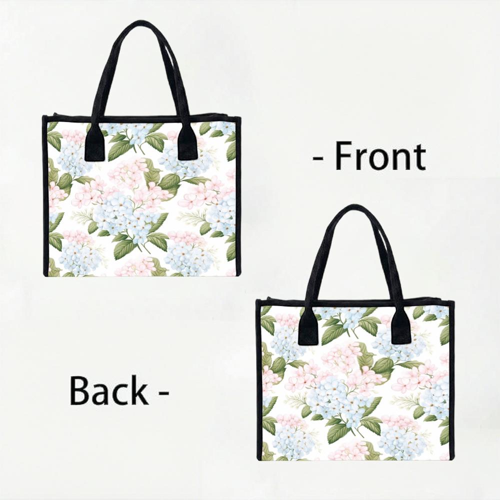 Floral Print Canvas Tote Bag Large Capacity Handbag for Daily Shopping Travel Commute Use