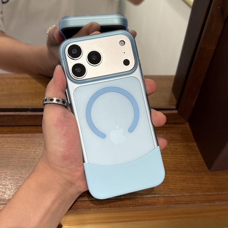 Splicing 2IN1 Magnetic Wireless Charging Case For iPhone 17 16 15 14 13 Pro Max For Magsafe Matte Translucent Hard Couple Cover