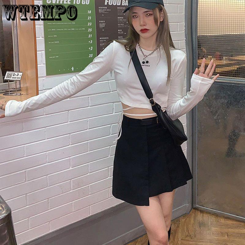 Langarm T-Shirts Frauen Cropped Ins Prevalent Bandage Tops Harajuku Ulzzang Street Spring Girl Causal Slim Shirts