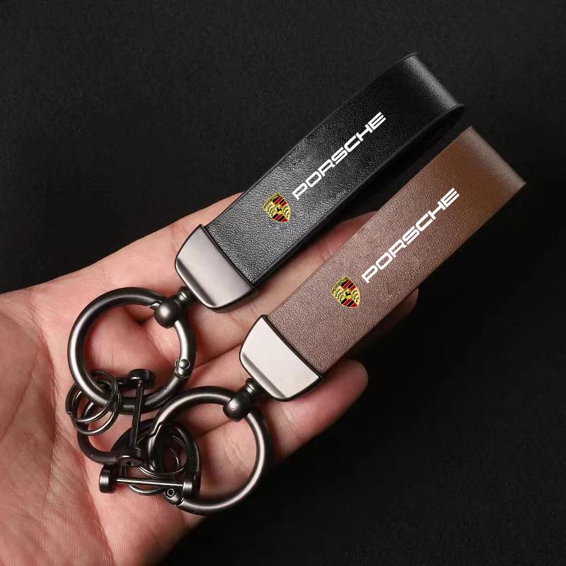 Car Key Chain Rings Leather Keychain Keyring For Porsche Panamera Spyder Carrera Macan Boxster Cayman Cayenne 911 970 981 991 PS4