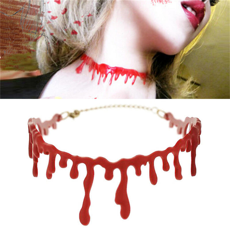thumbnail image 2 of Red Blood Paint Red Dripping Blood Choker Necklace Horror Halloween Zombie Punk Choker Necklace | UK Vampire Costumes For Women 2 of 12