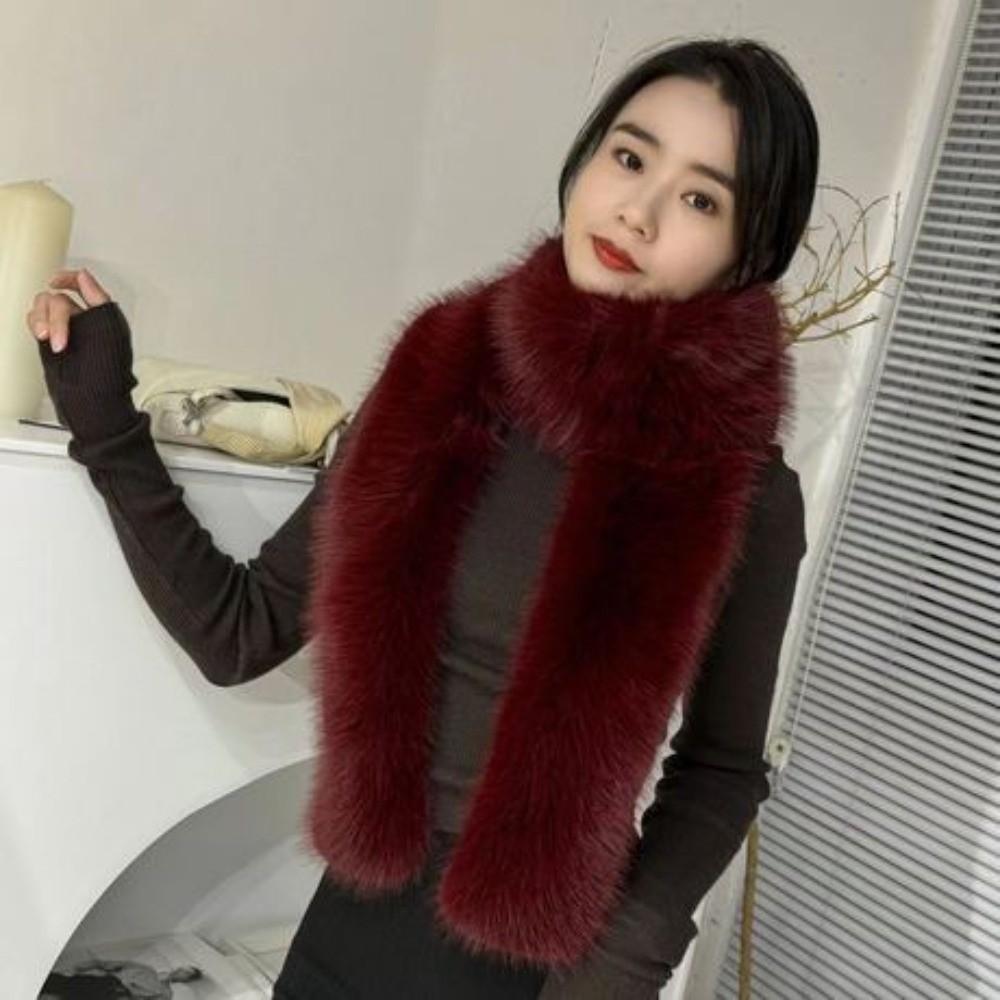 Long Plush Neck Warmer Solid Color Fluffy Long Scarf Fashion Imitation Mink Fur Scarf Winter