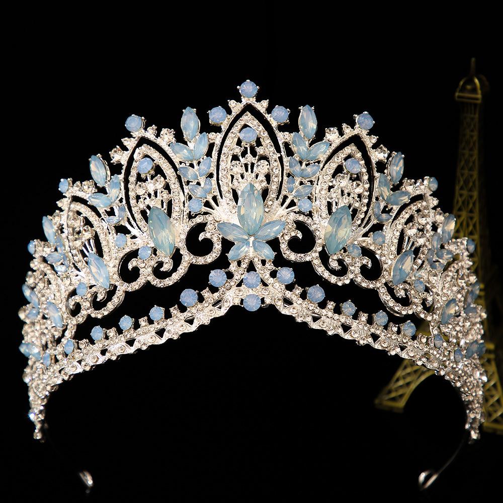 DIEZI Baroque Green Blue Pink Opal Crystal Tiara Crown Women Girls Wedding Party Elegant Luxury Rhinestone Crown Hair Jewelry