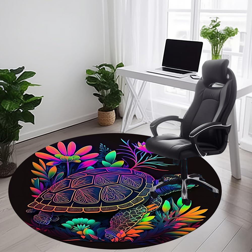 1pc Turtle Garden Office Round Area Rug, Indoor Mat Suitable ForOffice, Under Office Chairs Bedroom Living Room Home Decor, Room Deco  D096