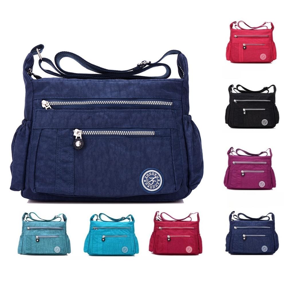 Women Solid Color Water Repellent Nylon Travel Shoulder Bag Crossbody Bags