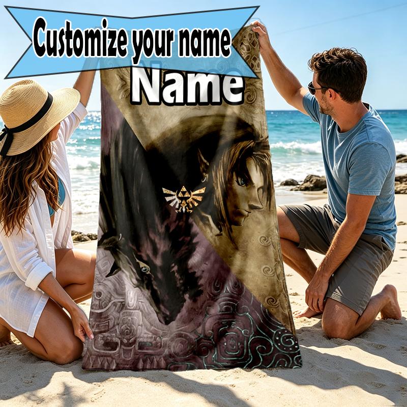 Custom Name Personalized The Legend of Zelda Print Beach Towel, for Trip Camping Beach Party Home Decor, Birthday Gift for Family & Friends