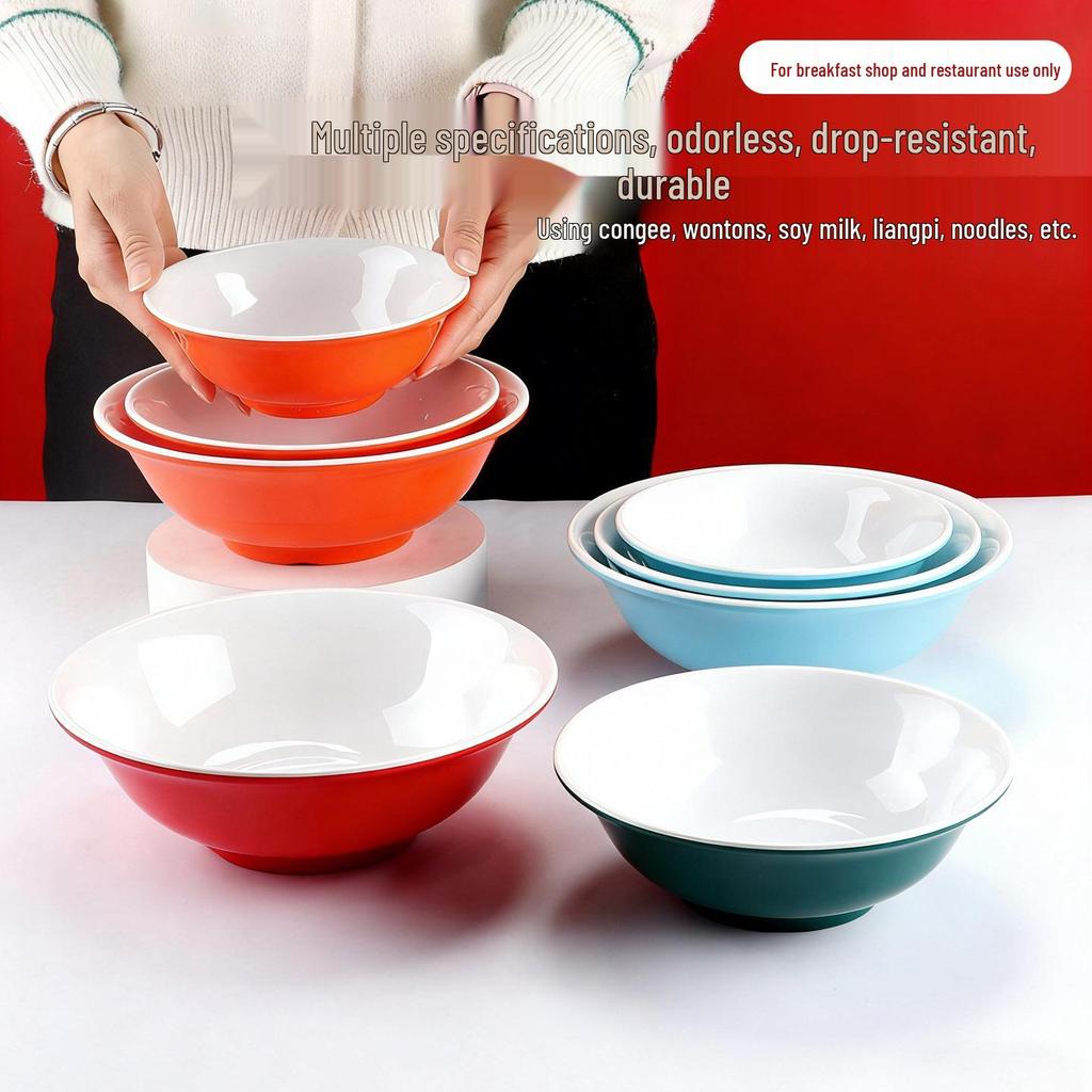 10-Piece Melamine Bowl Set: Ideal for Breakfast, Soup, Congee, Soy Milk, Wonton, Rice Noodle, and Hot & Spicy Soup.