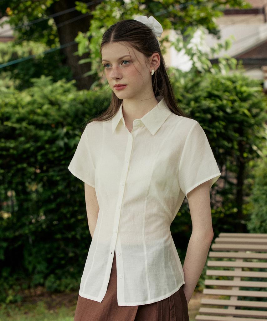 ADAUL See Through Sheer Belt Shirt - Ivory